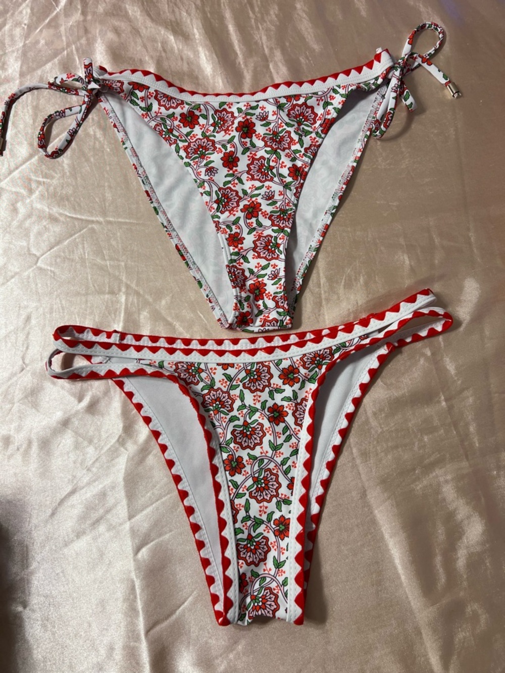 Lot of 2 New Floral Red & White Bikini Bottoms Size Small